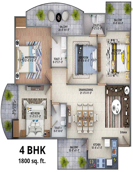 4bhk 1800 sq.ft